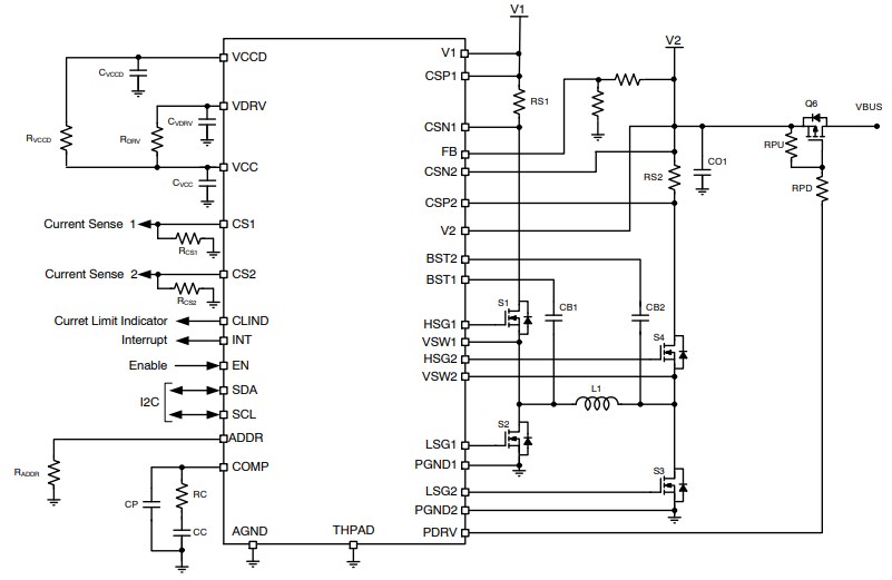 Application Circuit Diagram - onsemi NCV81599 4-Switch Buck Boost Controller